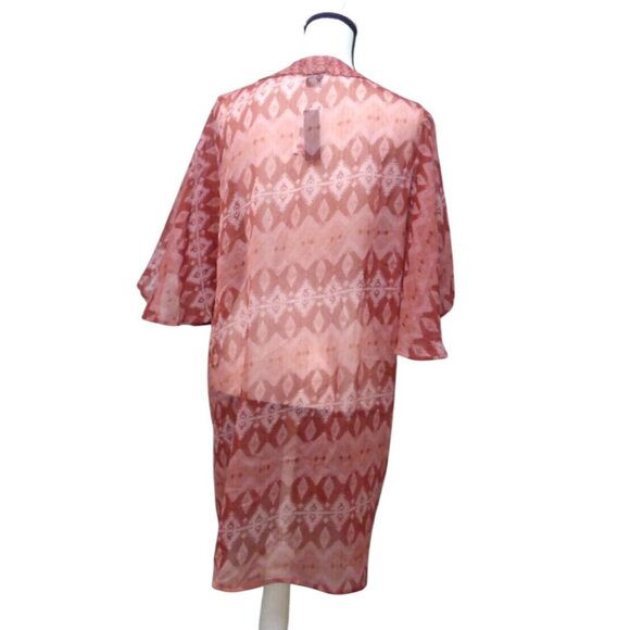Steve Madden  Printed Short Sleeve Kimono, OS, Terracotta - Picture 7 of 8